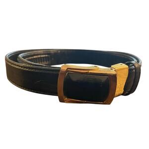 Exotic Black Eel Skin Leather Belt Gold Tone Slide Buckle 31"- 37" Luxury Korean